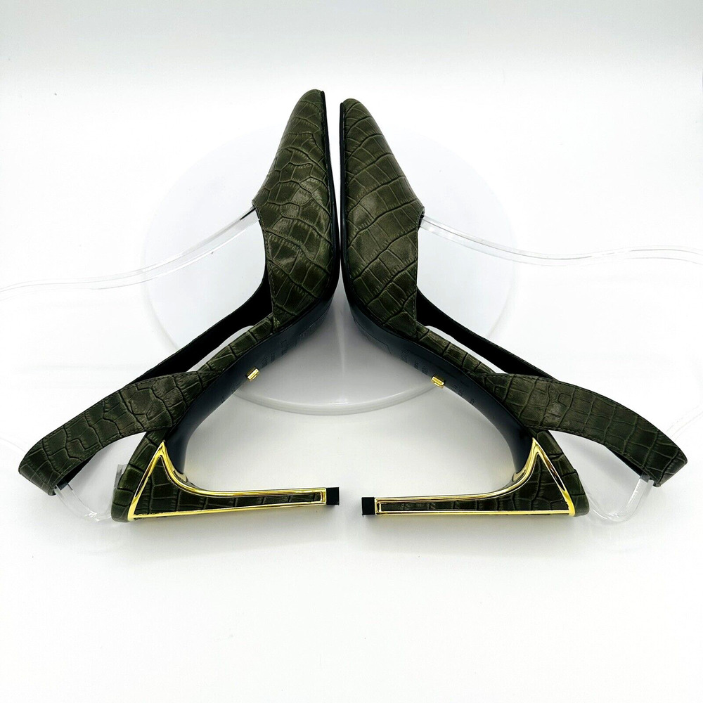 Kat Maconie D'Orsay Slingback Heels Womens 37 Green Faux Leather Gold Maximalist - Picture 6 of 8